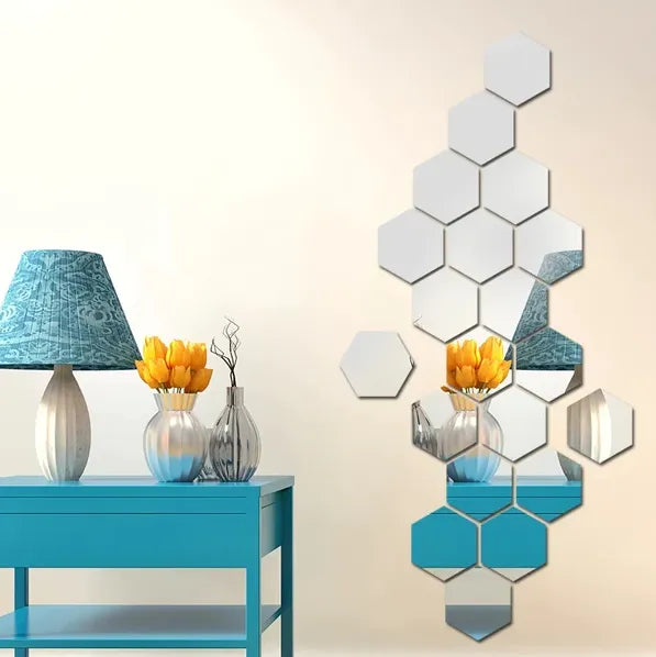 Hexagon Mirror Effect Wall Stickers